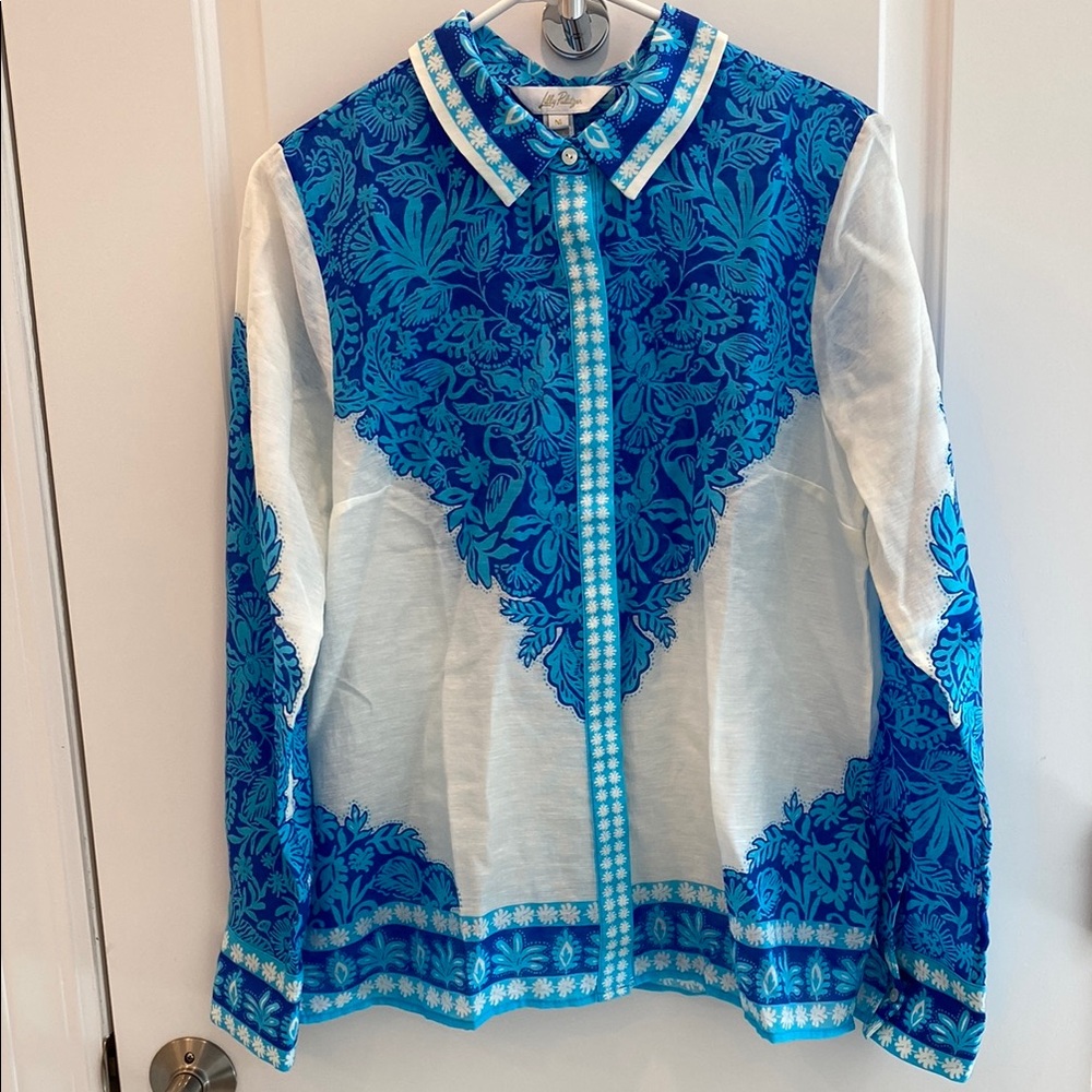 Lilly Pulitzer Blue and White Button Down Shirt
